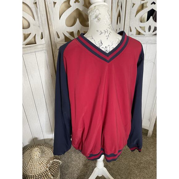 Ashworth Vintage Golf Pullover Mens Large Red Blue Windbreaker Preppy - Picture 1 of 6